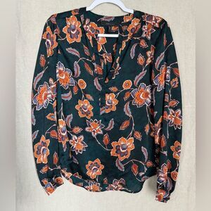 BCBG Max Azria Floral Blouse Small Dark Green Office Old Money
